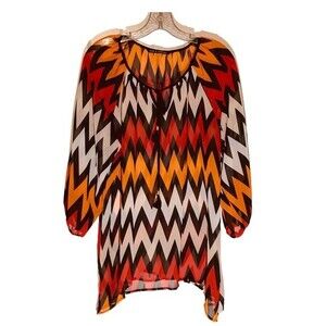 Zac & Rachel Chevron Stripe Sheer Blouse